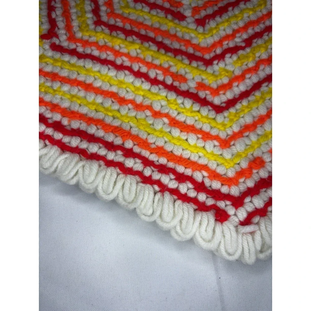 Handmade Yarn Placemat Hot Pad Knit Crochet Double Sided Orange Vintage 1970s
